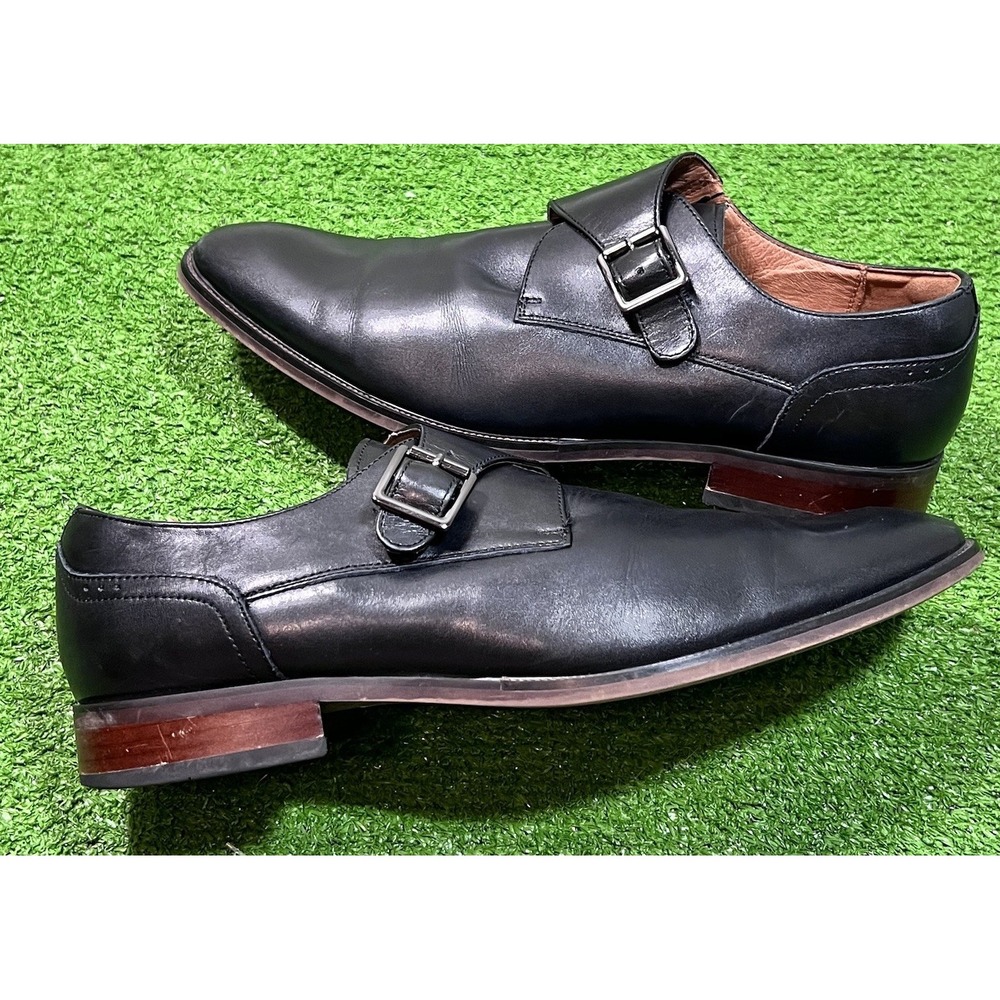 Florsheim Monk Strap Dress Shoes SZ‎ 11.5 Black Leather Sorrento Plain Toe EUC